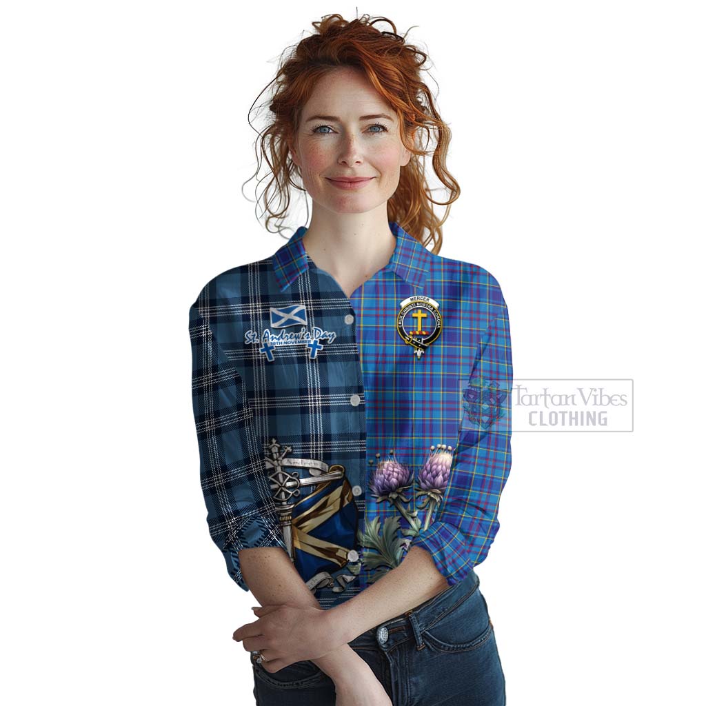 Tartan Vibes Clothing Mercer Tartan Women's Casual Shirt Happy St. Andrew's Day Half Tartan Style