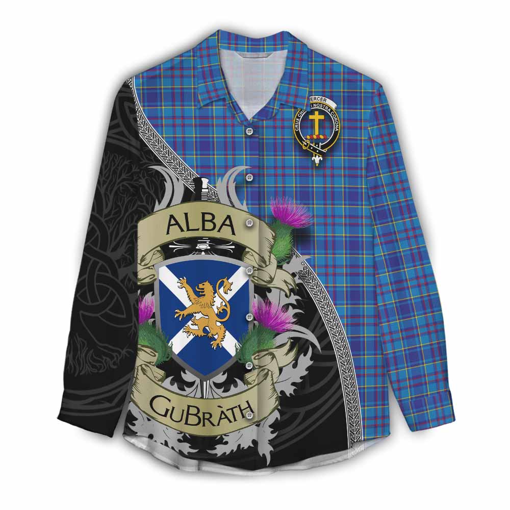 Tartan Vibes Clothing Mercer Tartan Family Crest Women's Casual Shirt Lion Rampant Royal Thistle Shield Celtic Inspired