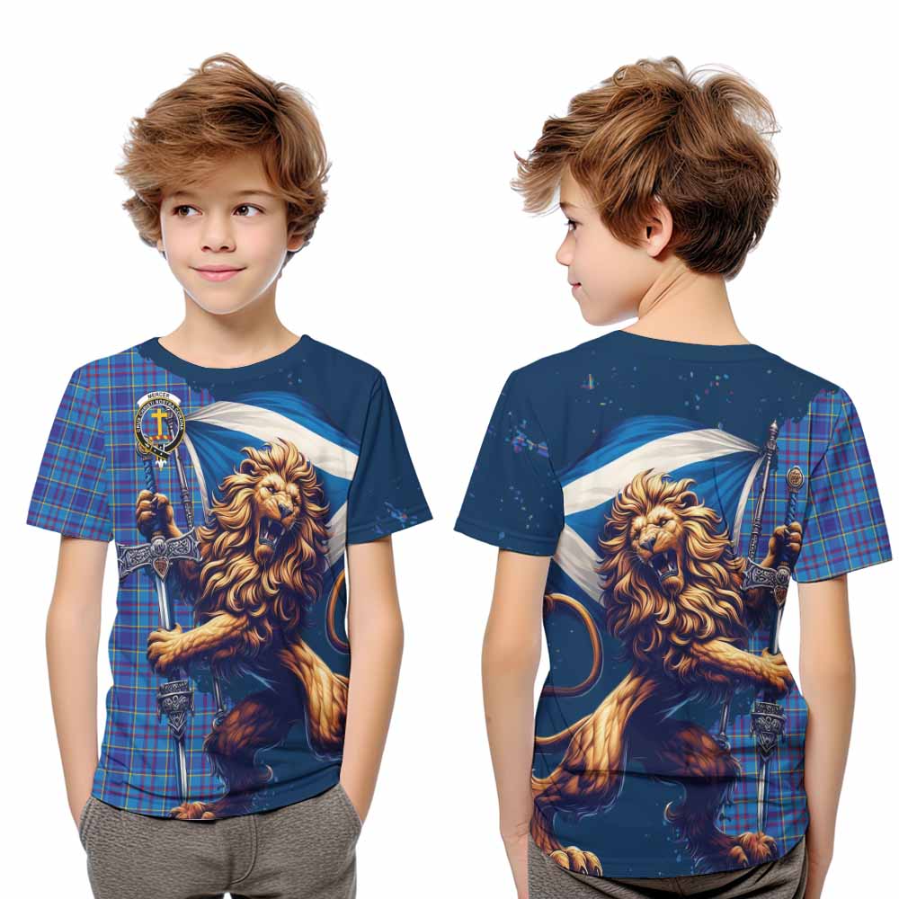 Tartan Vibes Clothing Mercer Tartan Family Crest Kid T-Shirt with Scottish Majestic Lion