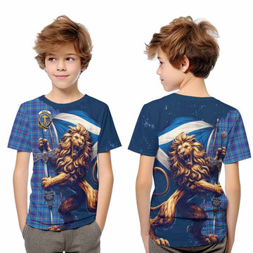 Mercer Tartan Family Crest Kid T-Shirt with Scottish Majestic Lion