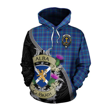 Tartan Vibes Clothing Mercer Tartan Family Crest Cotton Hoodie Lion Rampant Royal Thistle Shield Celtic Inspired