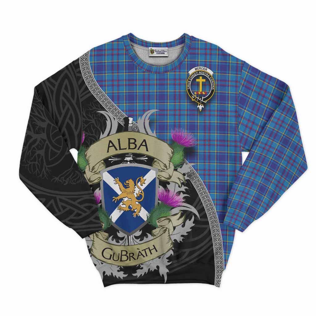 Tartan Vibes Clothing Mercer Tartan Family Crest Sweatshirt Lion Rampant Royal Thistle Shield Celtic Inspired