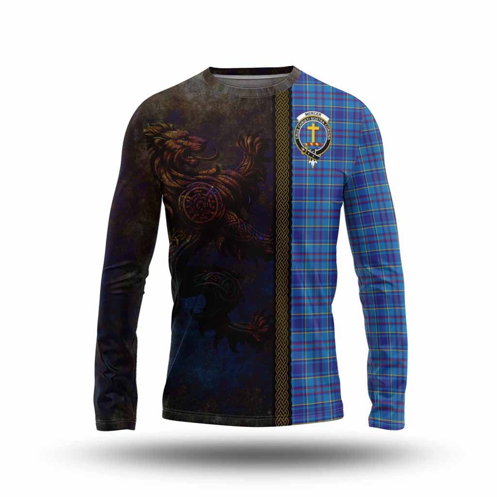 Tartan Vibes Clothing Mercer Tartan Family Crest Long Sleeve T-Shirt Alba Gu Brath Be Brave Lion Ancient Style