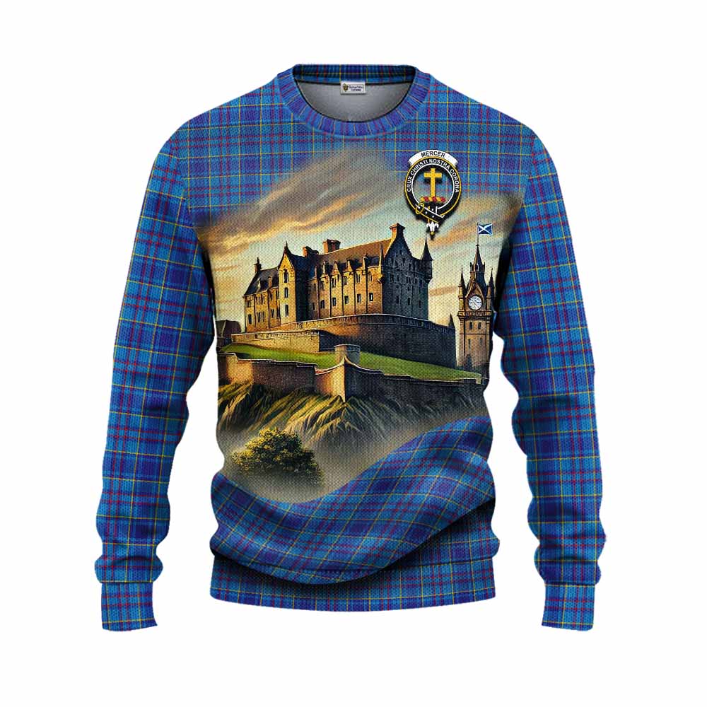 Tartan Vibes Clothing Mercer Tartan Family Crest Knitted Sweater with Scottish Ancient Castle Style
