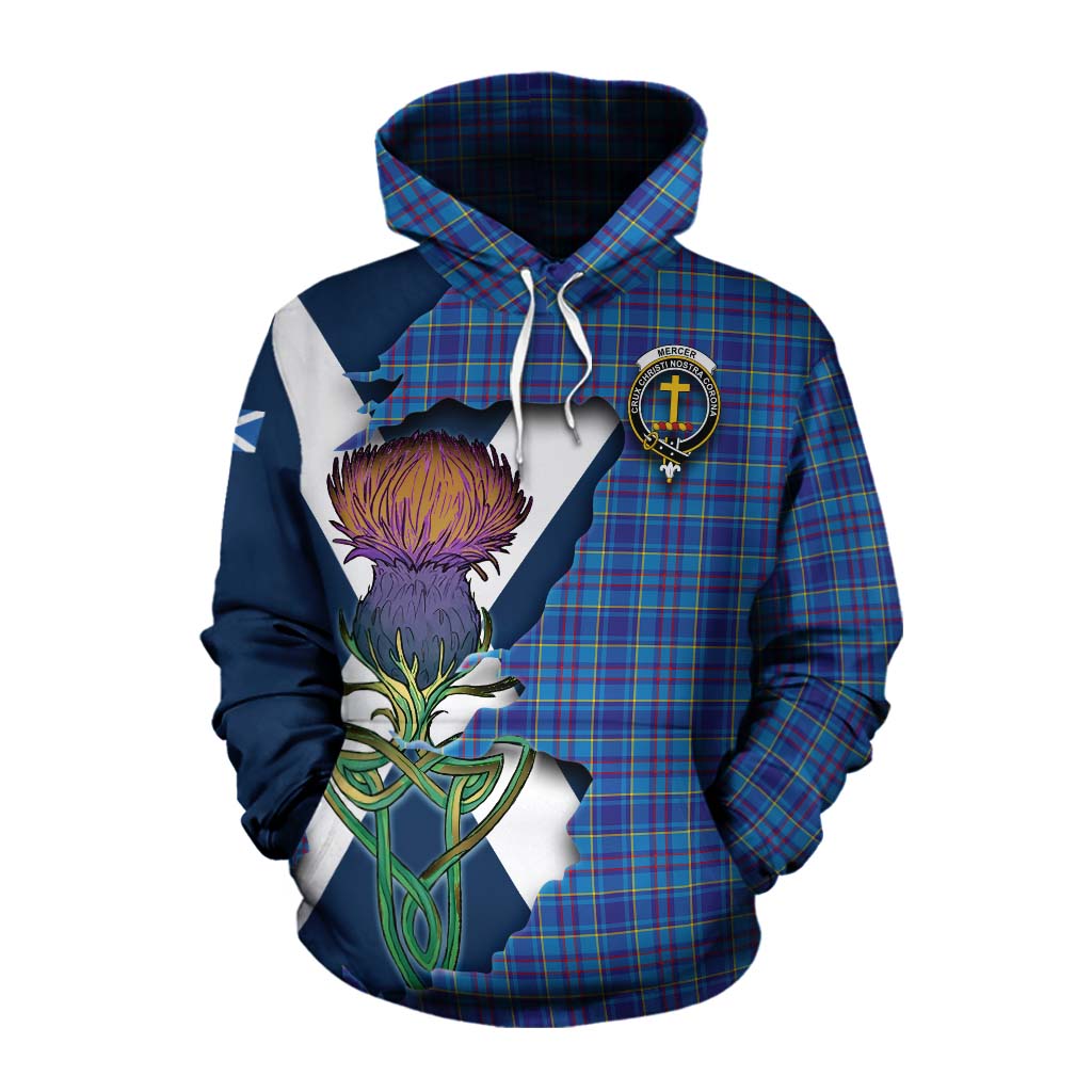 Tartan Vibes Clothing Mercer Tartan Family Crest Cotton Hoodie Scottish Thistle Celtic Inspired