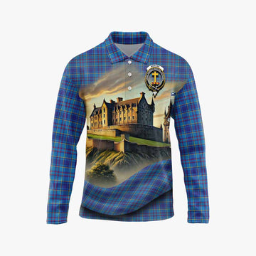Tartan Vibes Clothing Mercer Tartan Family Crest Long Sleeve Polo Shirt with Scottish Ancient Castle Style