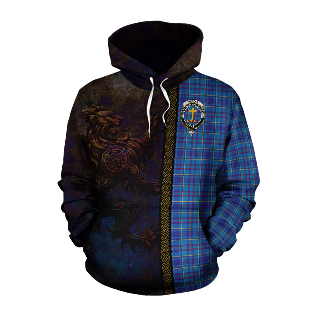 Tartan Vibes Clothing Mercer Tartan Family Crest Cotton Hoodie Alba Gu Brath Be Brave Lion Ancient Style