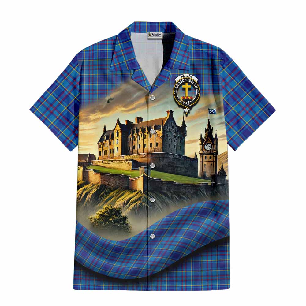 Tartan Vibes Clothing Mercer Tartan Family Crest Short Sleeve Button Shirt with Scottish Ancient Castle Style