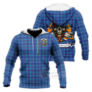 Tartan Vibes Clothing Mercer Tartan Knitted Hoodie with Family Crest and Bearded Skull Holding Bottles of Whiskey
