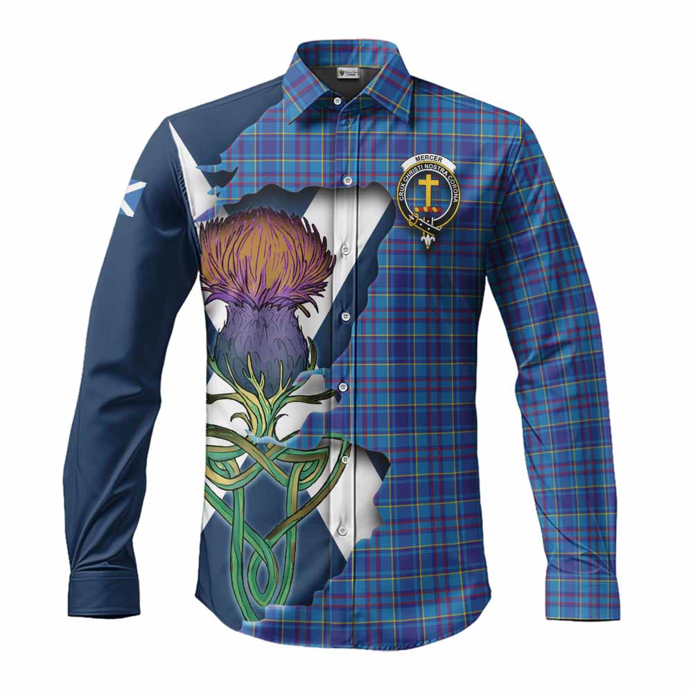 Tartan Vibes Clothing Mercer Tartan Family Crest Long Sleeve Button Shirt Scottish Thistle Celtic Inspired