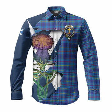 Mercer Tartan Family Crest Long Sleeve Button Shirt Scottish Thistle Celtic Inspired