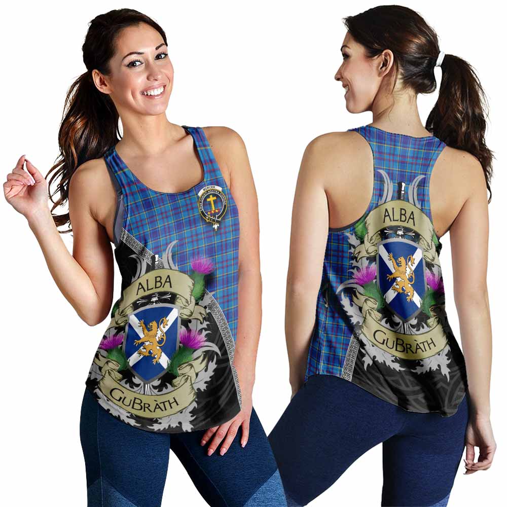 Tartan Vibes Clothing Mercer Tartan Family Crest Women's Racerback Tanks Lion Rampant Royal Thistle Shield Celtic Inspired