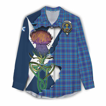Mercer Tartan Family Crest Women's Casual Shirt Scottish Thistle Celtic Inspired