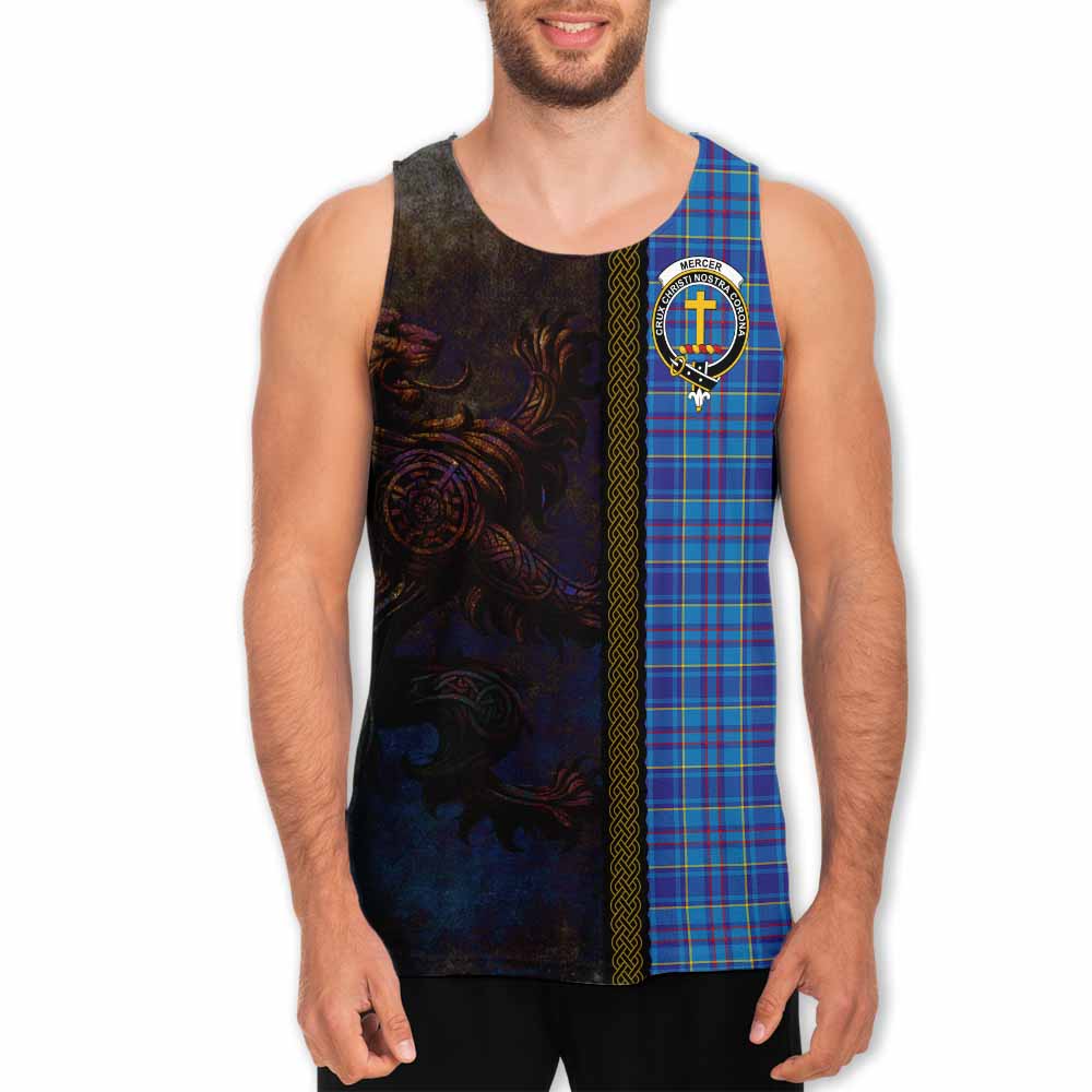 Tartan Vibes Clothing Mercer Tartan Family Crest Men's Tank Top Alba Gu Brath Be Brave Lion Ancient Style