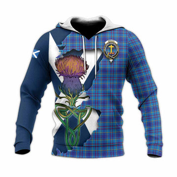 Tartan Vibes Clothing Mercer Tartan Family Crest Knitted Hoodie Scottish Thistle Celtic Inspired