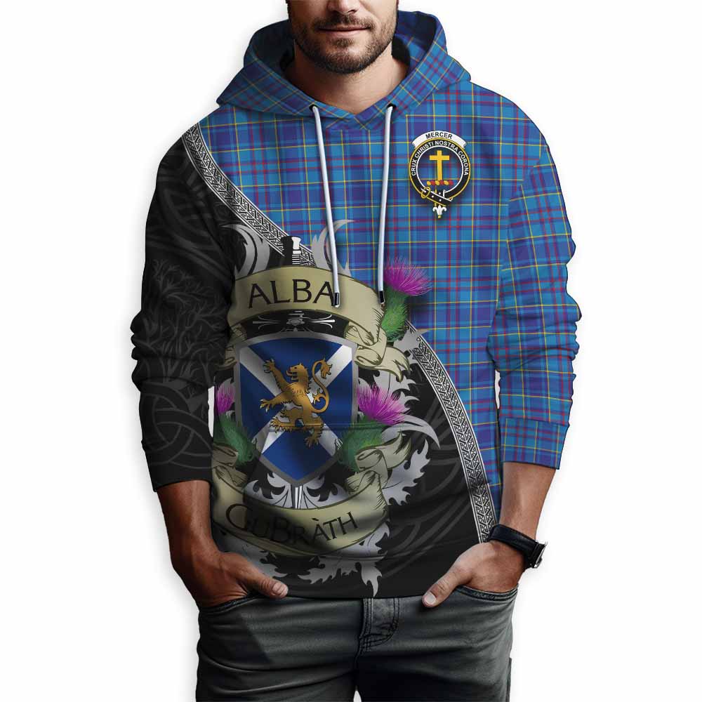 Tartan Vibes Clothing Mercer Tartan Family Crest Hoodie Lion Rampant Royal Thistle Shield Celtic Inspired