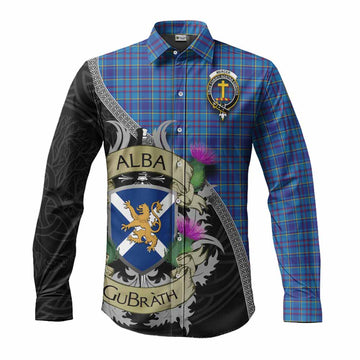 Mercer Tartan Family Crest Long Sleeve Button Shirt Lion Rampant Royal Thistle Shield Celtic Inspired