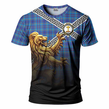 Tartan Vibes Clothing Mercer Crest Tartan T-Shirt with Golden Lion Emblem Celtic Style