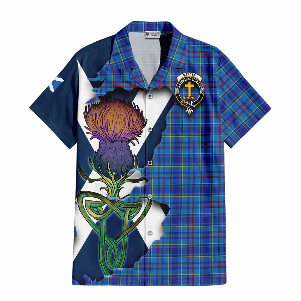 Tartan Vibes Clothing Mercer Tartan Family Crest Short Sleeve Button Shirt Scottish Thistle Celtic Inspired