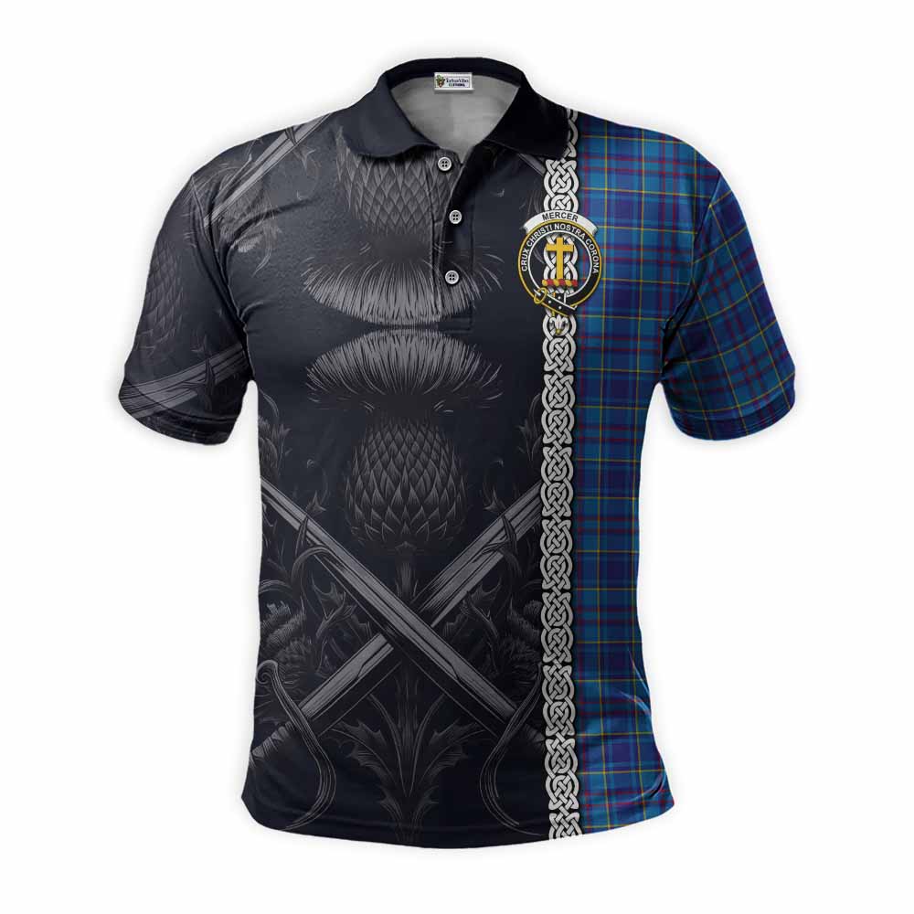 Tartan Vibes Clothing Mercer Tartan Polo Shirt with Family Crest Cross Sword Thistle Celtic Vibes