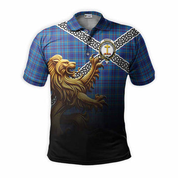 Mercer Crest Tartan Polo Shirt with Golden Lion Emblem Celtic Style