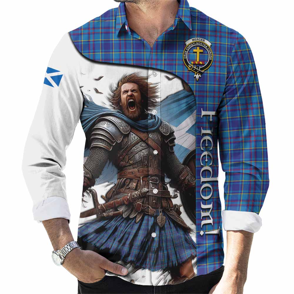 Mercer Crest Tartan Long Sleeve Button Shirt Inspired by the Freedom of Scottish Warrior Men's Shirt S - Tartan Vibes Clothing