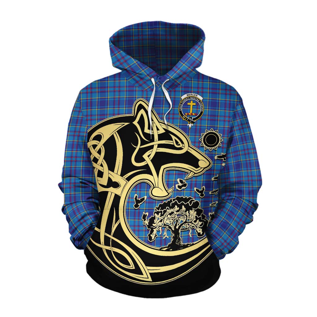 Tartan Vibes Clothing Mercer Tartan Cotton Hoodie with Family Crest Celtic Wolf Style