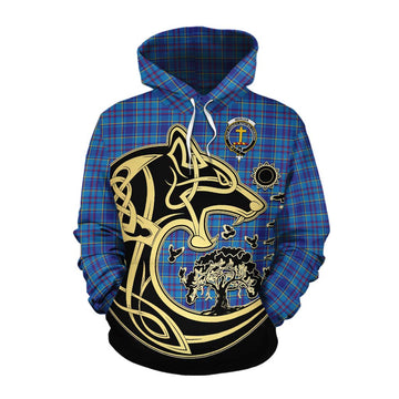 Tartan Vibes Clothing Mercer Tartan Cotton Hoodie with Family Crest Celtic Wolf Style