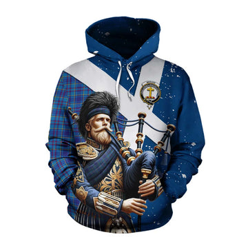 Tartan Vibes Clothing Mercer Tartan Cotton Hoodie with Family Crest Scottish Bagpiper Vibes