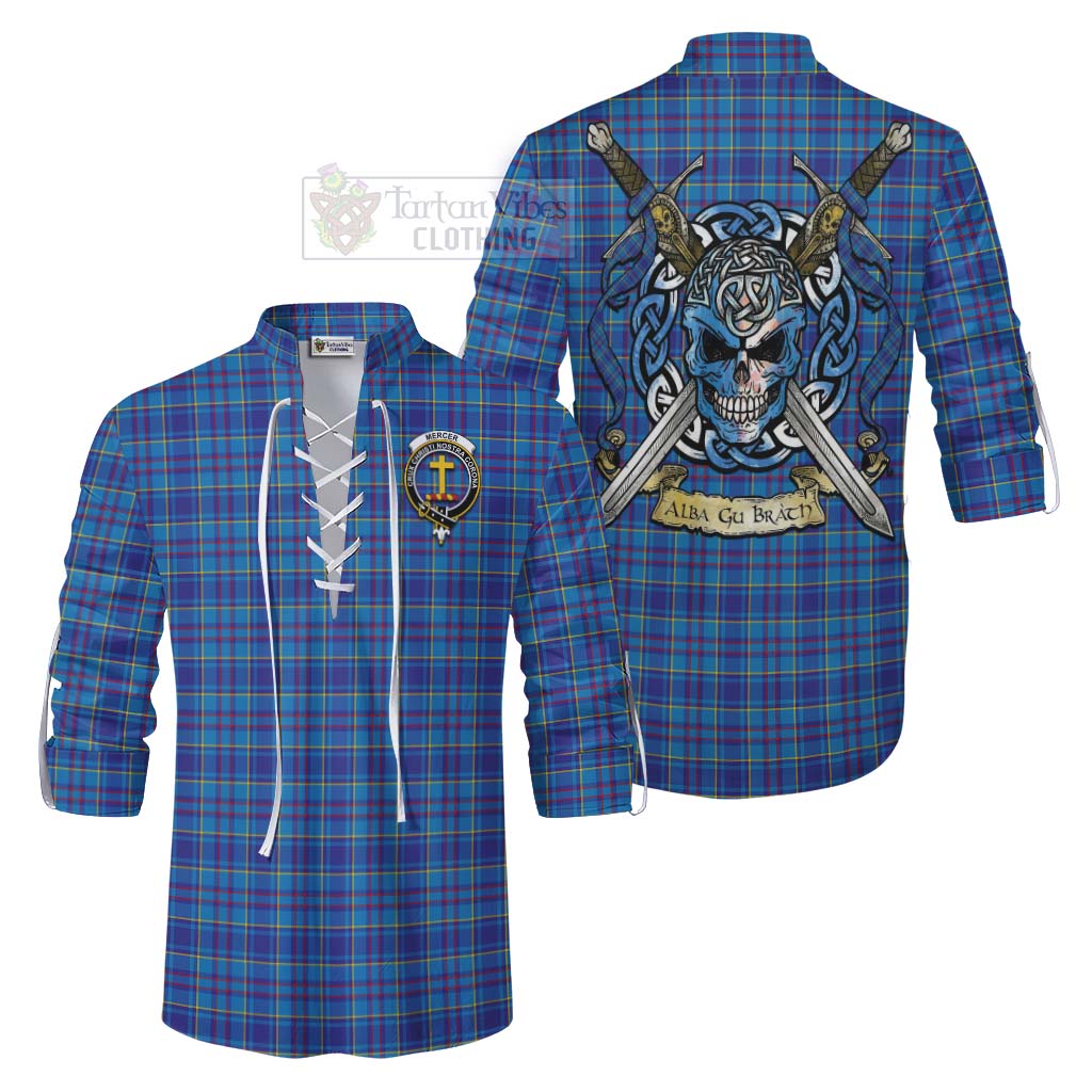Tartan Vibes Clothing Mercer Tartan Ghillie Kilt Shirt with Family Crest Celtic Skull Style