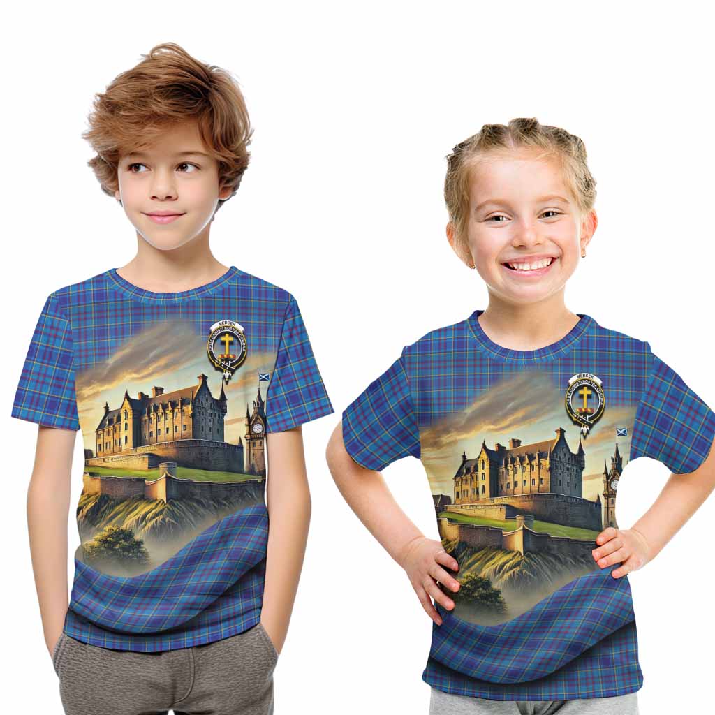 Tartan Vibes Clothing Mercer Tartan Family Crest Kid T-Shirt with Scottish Ancient Castle Style