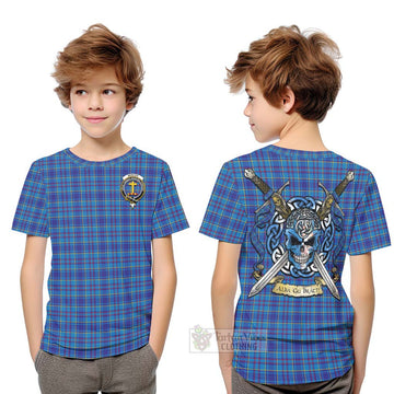 Tartan Vibes Clothing Mercer Tartan Kid T-Shirt with Family Crest Celtic Skull Style