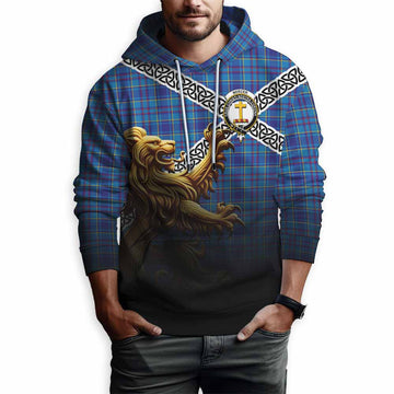 Tartan Vibes Clothing Mercer Crest Tartan Hoodie with Golden Lion Emblem Celtic Style