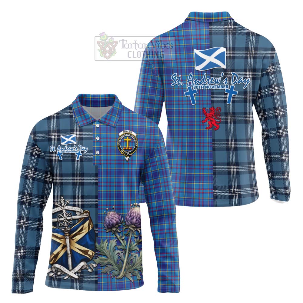 Tartan Vibes Clothing Mercer Tartan Long Sleeve Polo Shirt Happy St. Andrew's Day Half Tartan Style