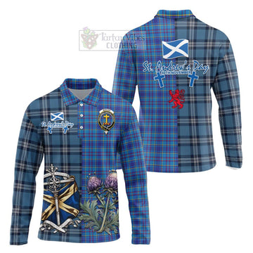 Tartan Vibes Clothing Mercer Tartan Long Sleeve Polo Shirt Happy St. Andrew's Day Half Tartan Style
