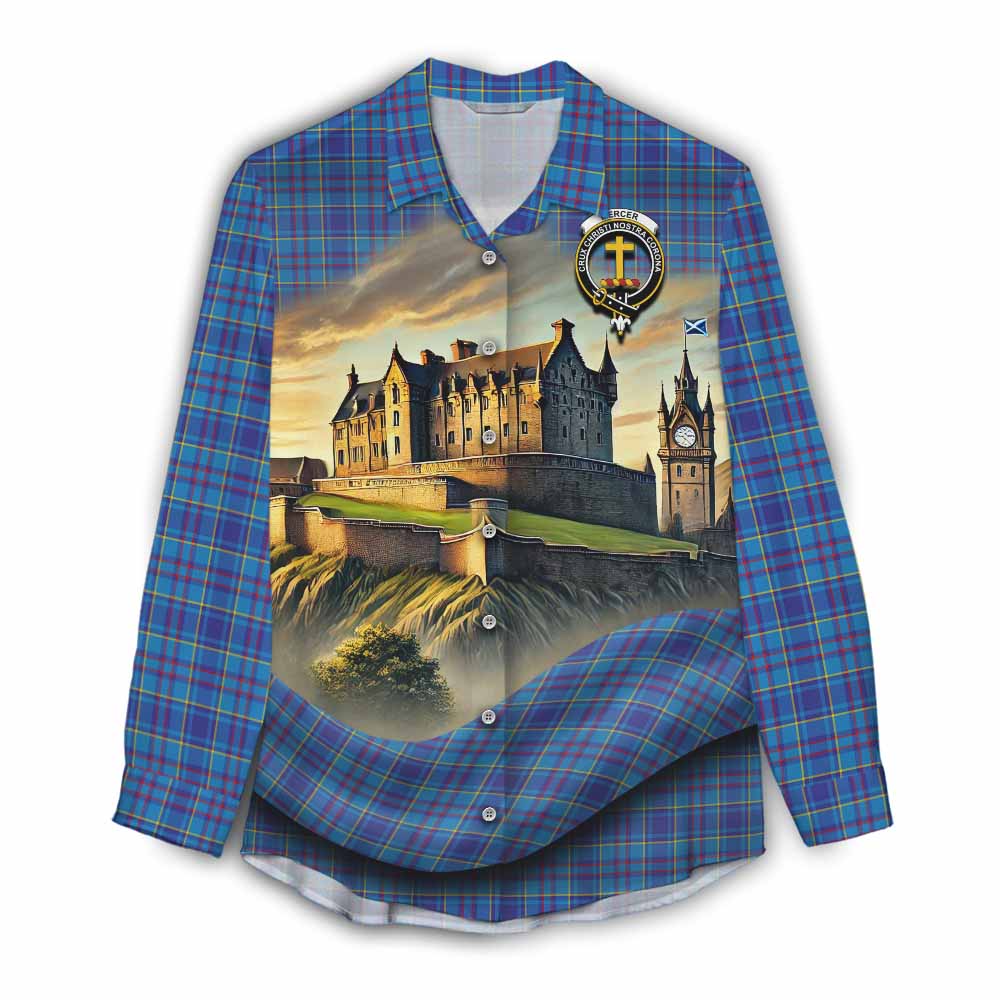 Tartan Vibes Clothing Mercer Tartan Family Crest Women's Casual Shirt with Scottish Ancient Castle Style