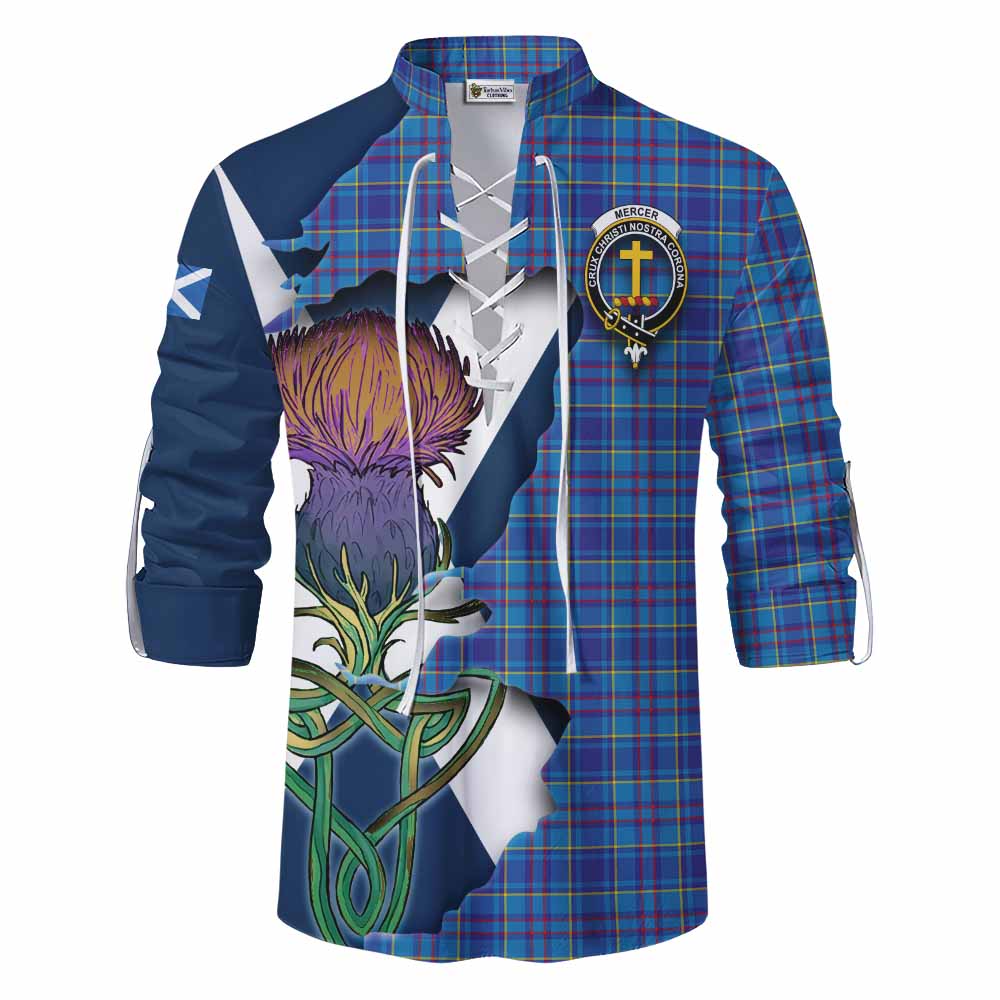 Tartan Vibes Clothing Mercer Tartan Family Crest Ghillie Kilt Shirt Scottish Thistle Celtic Inspired