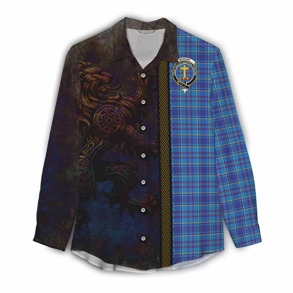 Tartan Vibes Clothing Mercer Tartan Family Crest Women's Casual Shirt Alba Gu Brath Be Brave Lion Ancient Style