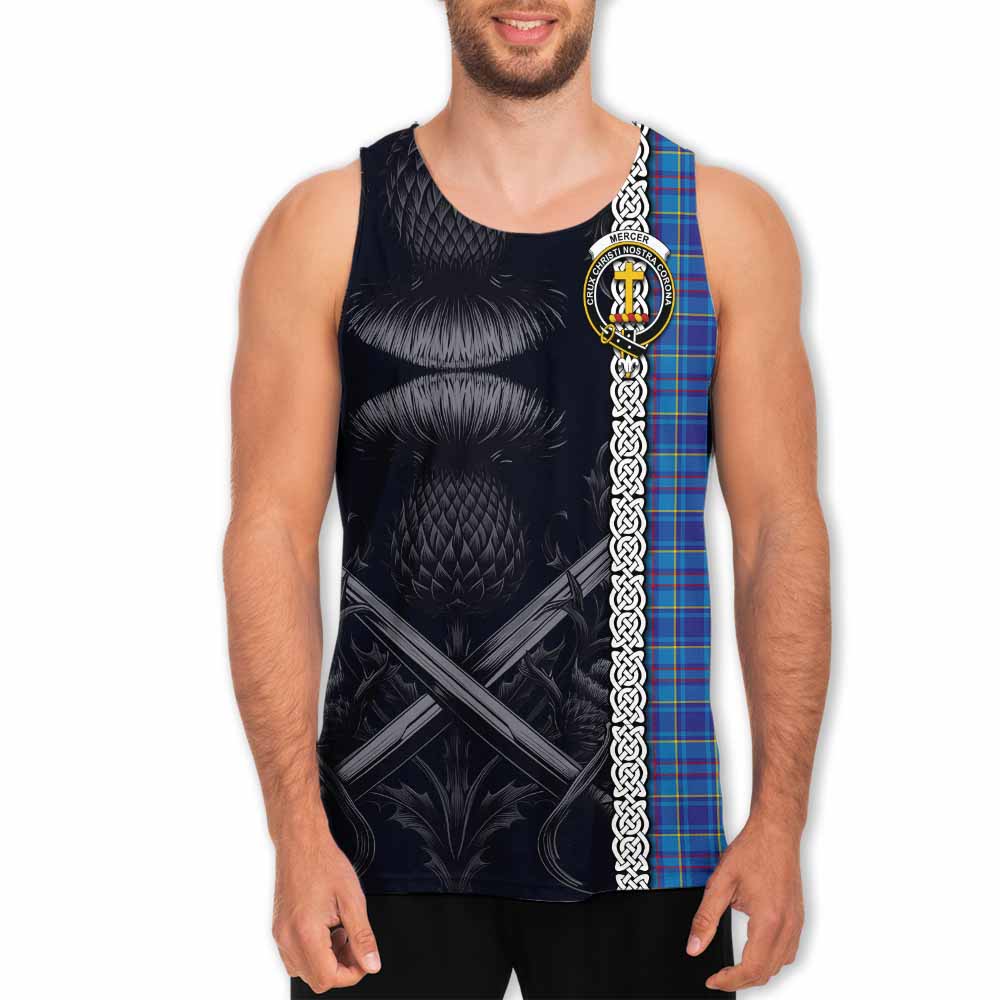 Tartan Vibes Clothing Mercer Tartan Men's Tank Top with Family Crest Cross Sword Thistle Celtic Vibes