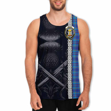 Tartan Vibes Clothing Mercer Tartan Men's Tank Top with Family Crest Cross Sword Thistle Celtic Vibes