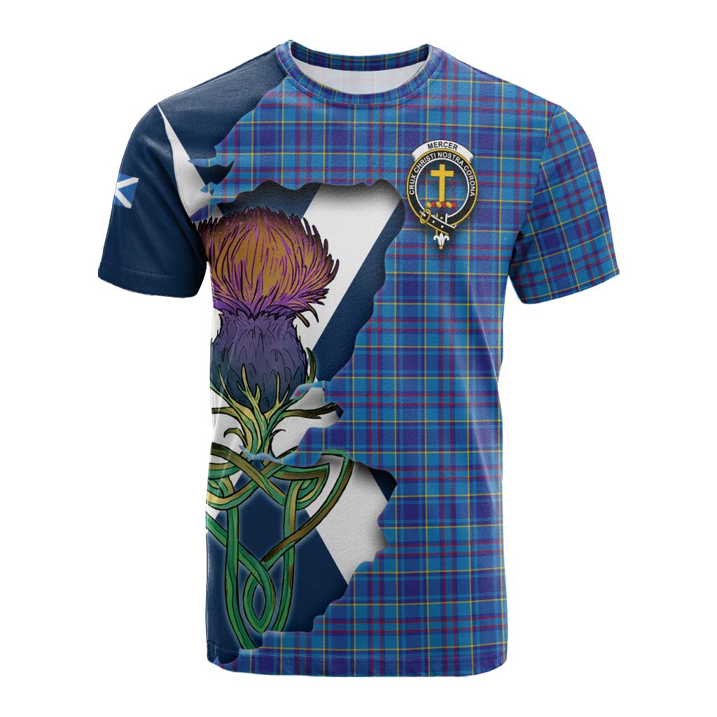 Tartan Vibes Clothing Mercer Tartan Family Crest Cotton T-shirt Scottish Thistle Celtic Inspired