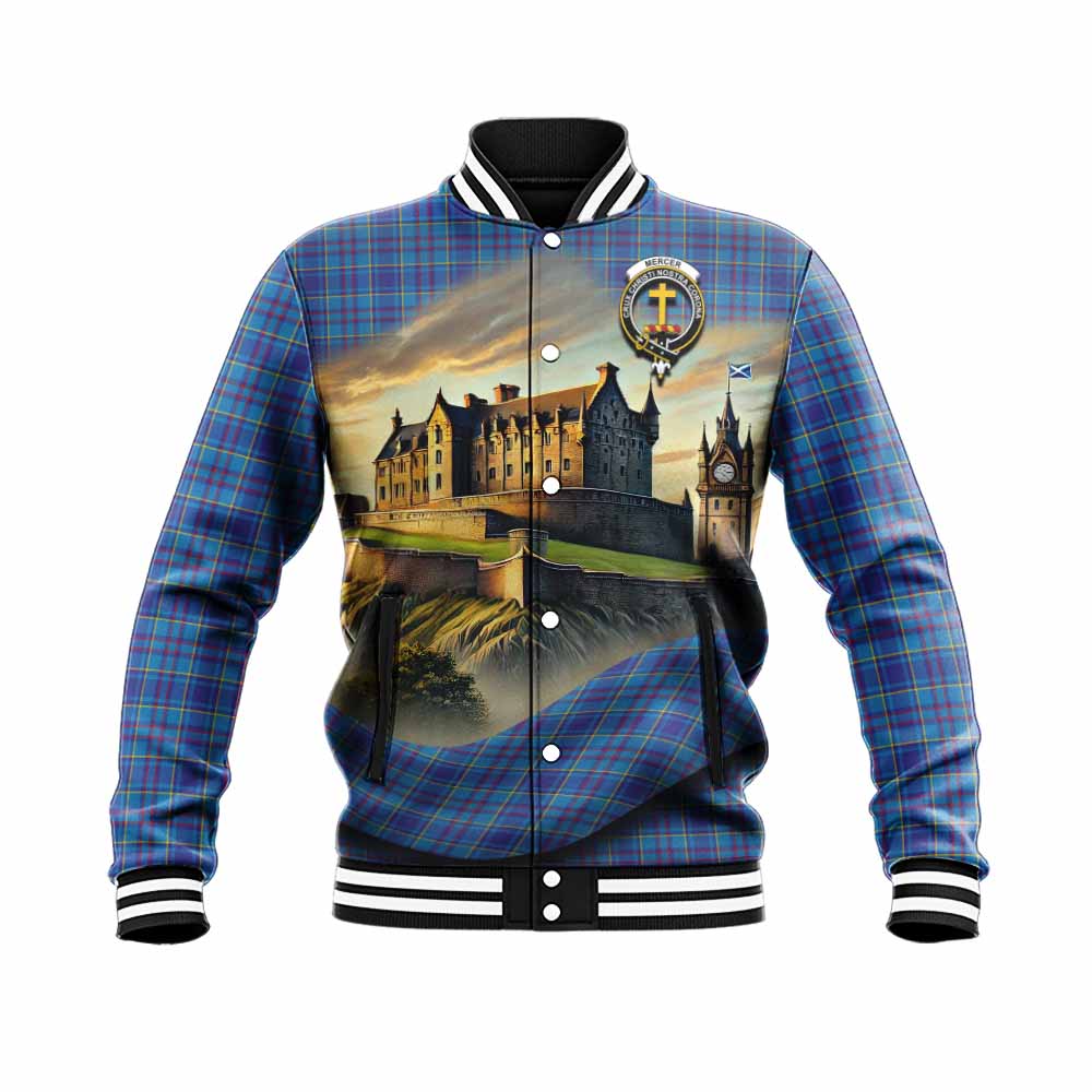 Tartan Vibes Clothing Mercer Tartan Family Crest Baseball Jacket with Scottish Ancient Castle Style