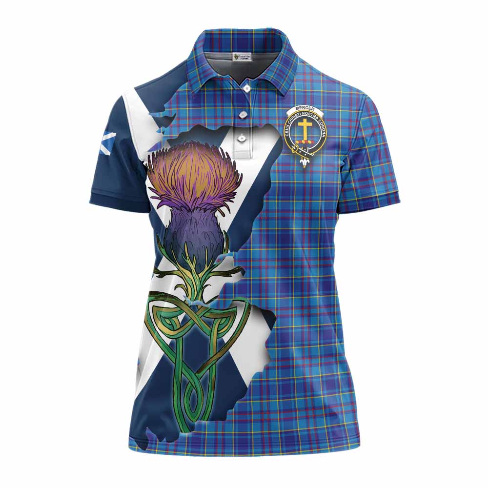 Tartan Vibes Clothing Mercer Tartan Family Crest Women's Polo Shirt Scottish Thistle Celtic Inspired