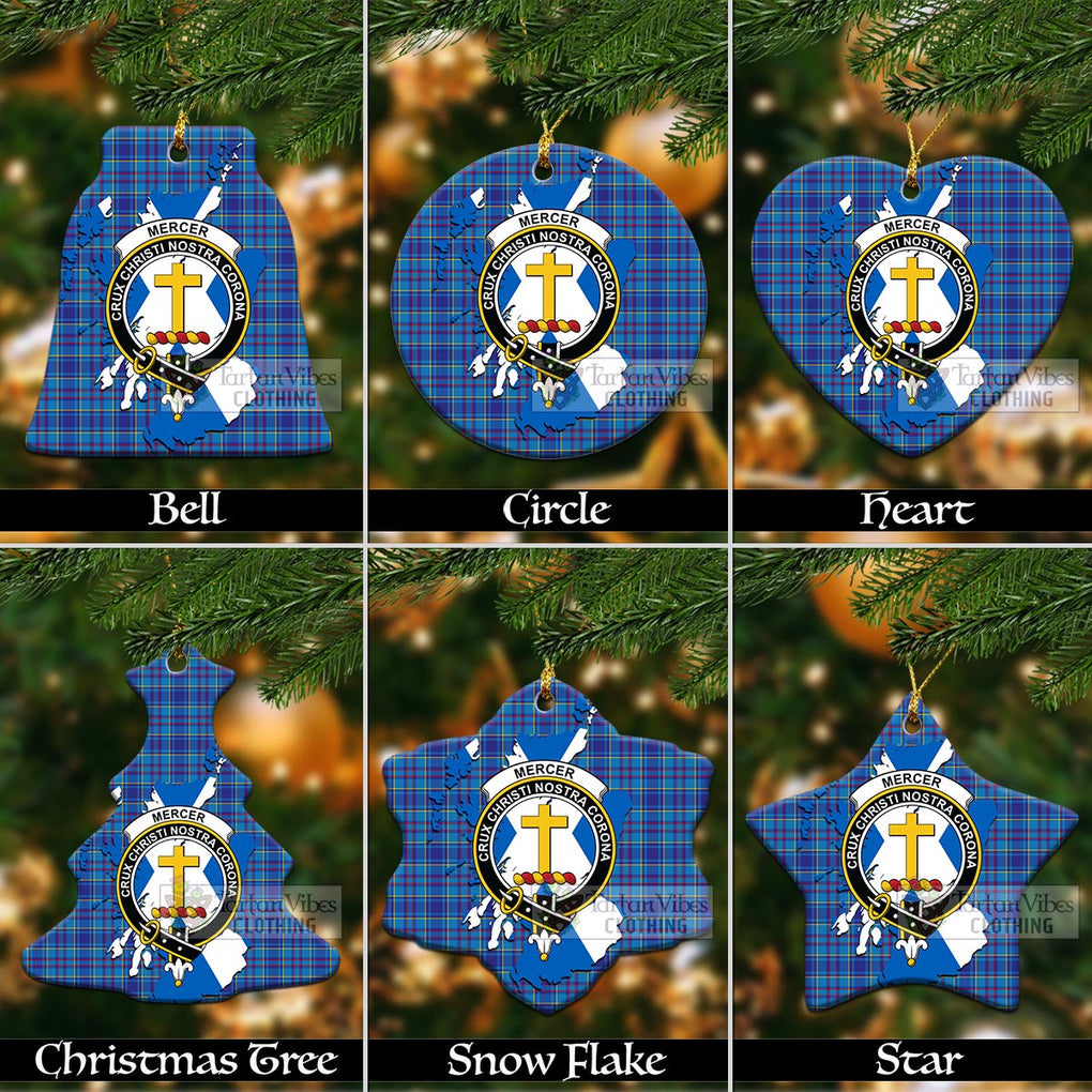 Tartan Vibes Clothing Mercer Tartan Christmas Ornament with Family Crest and Scotland Map