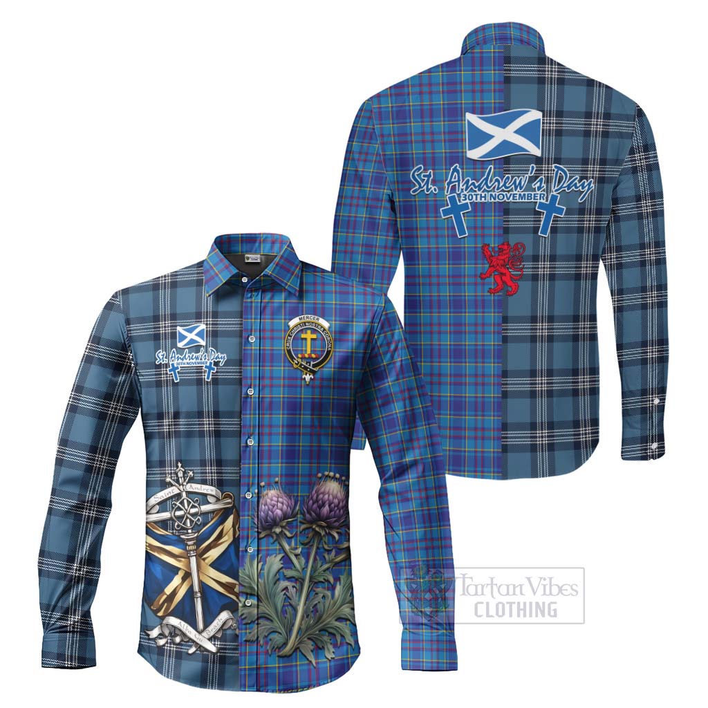 Tartan Vibes Clothing Mercer Tartan Long Sleeve Button Shirt Happy St. Andrew's Day Half Tartan Style