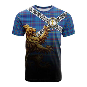 Tartan Vibes Clothing Mercer Crest Tartan Cotton T-shirt with Golden Lion Emblem Celtic Style