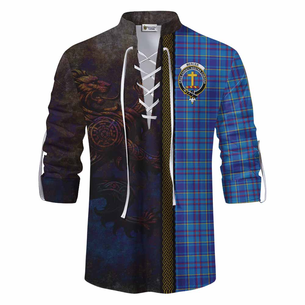 Tartan Vibes Clothing Mercer Tartan Family Crest Ghillie Kilt Shirt Alba Gu Brath Be Brave Lion Ancient Style