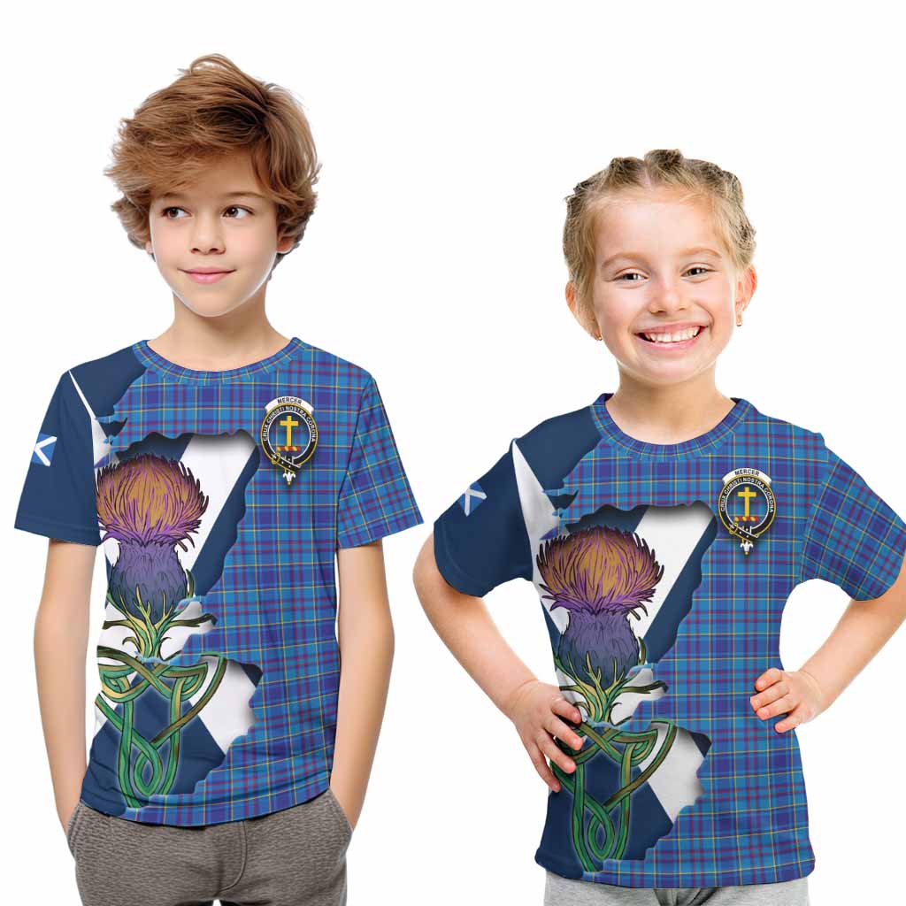 Tartan Vibes Clothing Mercer Tartan Family Crest Kid T-Shirt Scottish Thistle Celtic Inspired