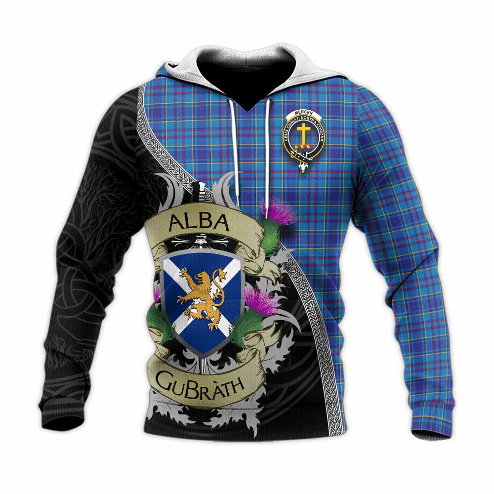 Tartan Vibes Clothing Mercer Tartan Family Crest Knitted Hoodie Lion Rampant Royal Thistle Shield Celtic Inspired
