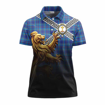 Mercer Crest Tartan Women's Polo Shirt with Golden Lion Emblem Celtic Style